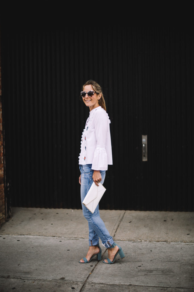 white blouse with jeans outfit