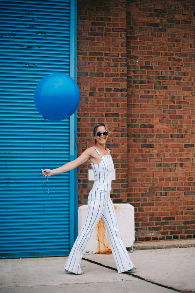 striped overalls outfit