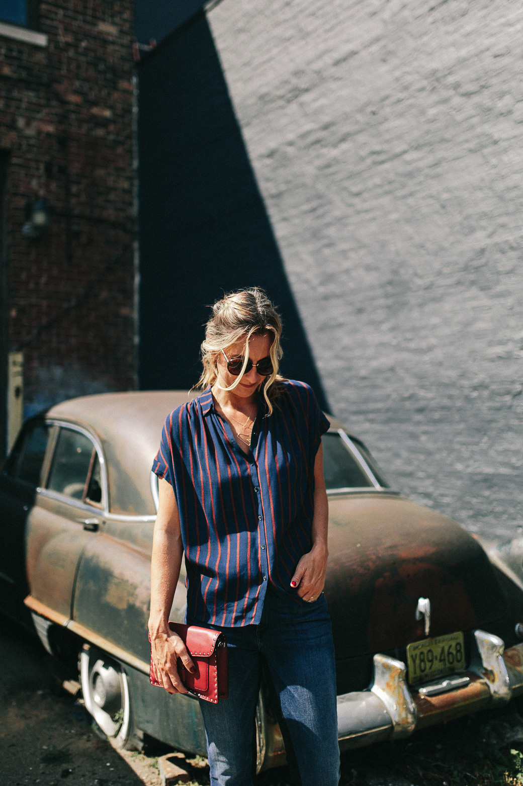 a nashville outfit of stripes and denim