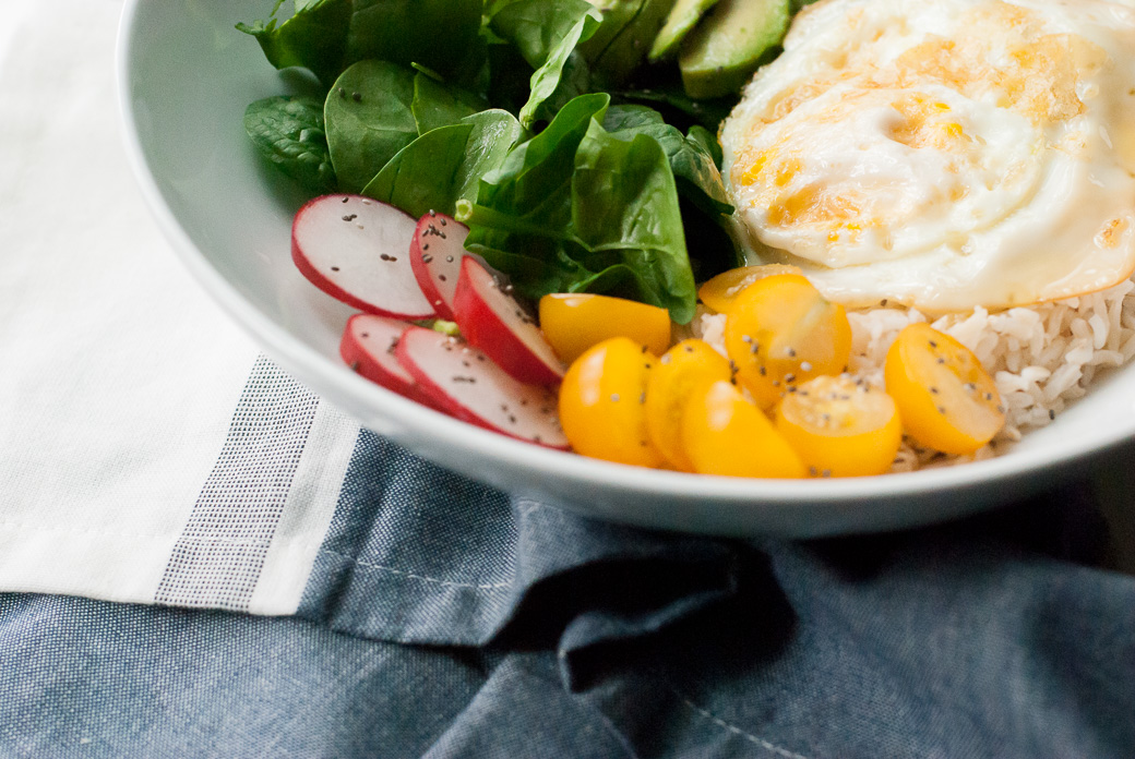 whole foods with egg and vegetables in a bowl for self care tips