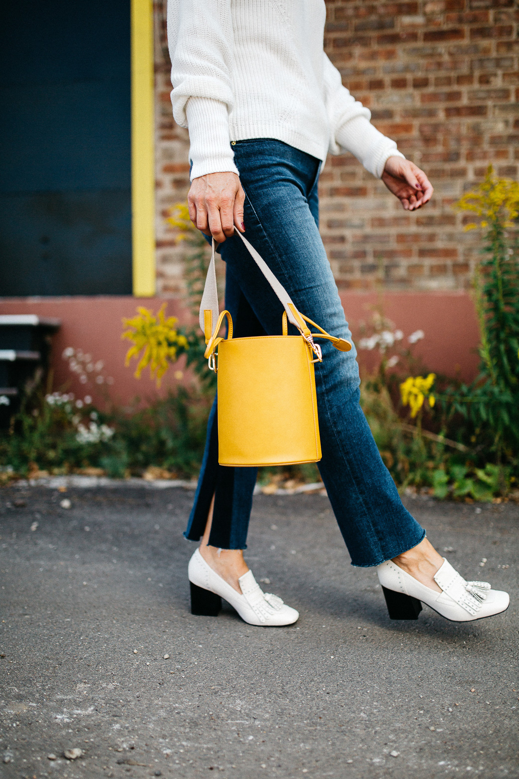 white shoes and yellow bag featured