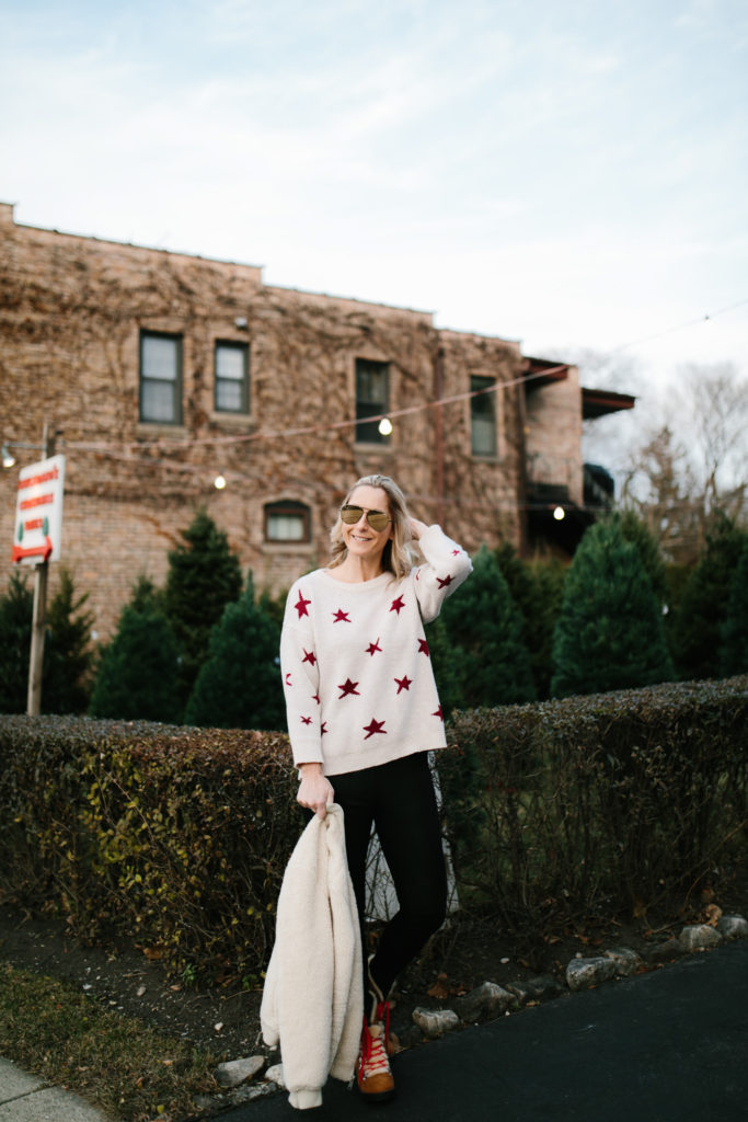 Red Star Sweater at Christmas Tree Farm