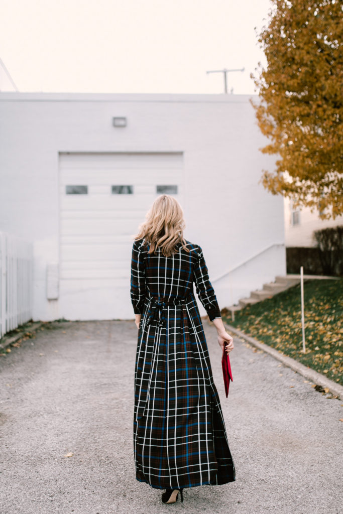 Plaid maxi dress features pockets