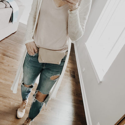 Blush tone fanny pack and wrap braided espadrilles