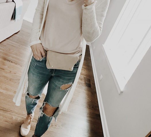 Blush tone fanny pack and wrap braided espadrilles