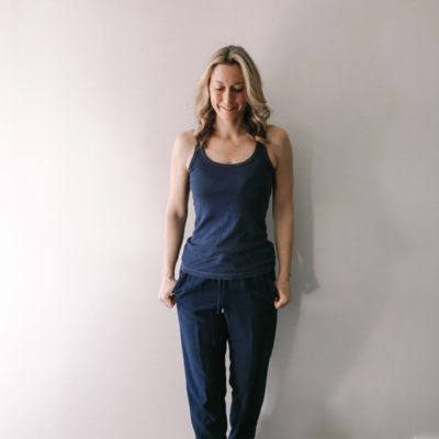 Navy tank with loose fitting navy rayon joggers