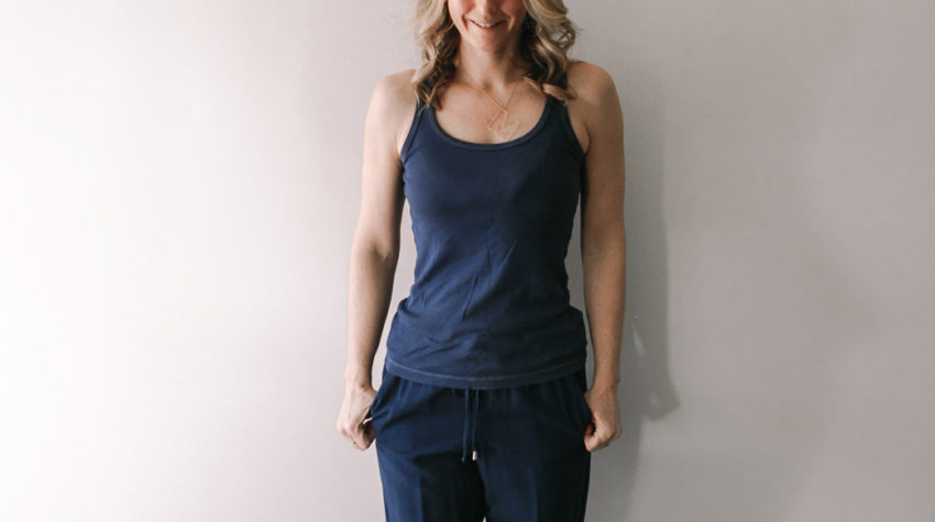 Navy tank with loose fitting navy rayon joggers