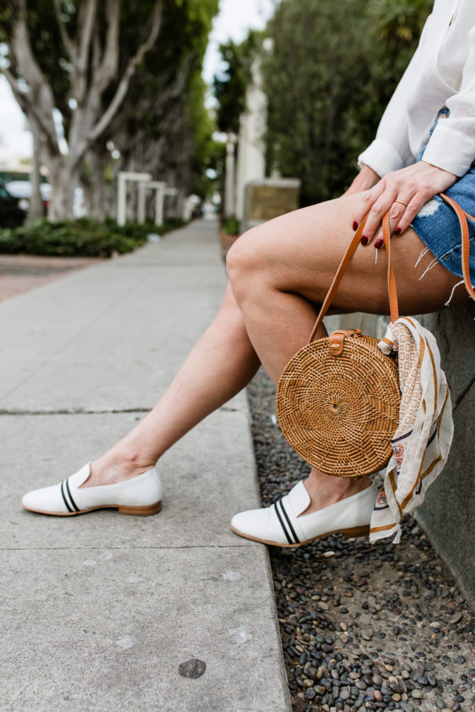 White Loafers and Spring Woven Bag