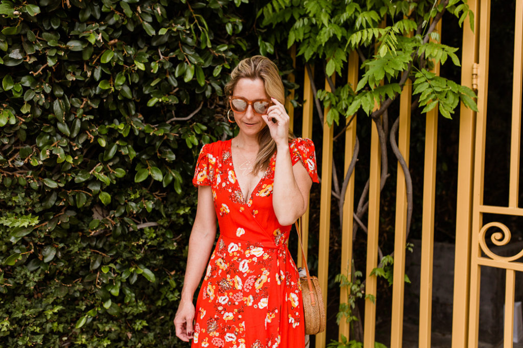 Spring Floral Red Maxi Dress