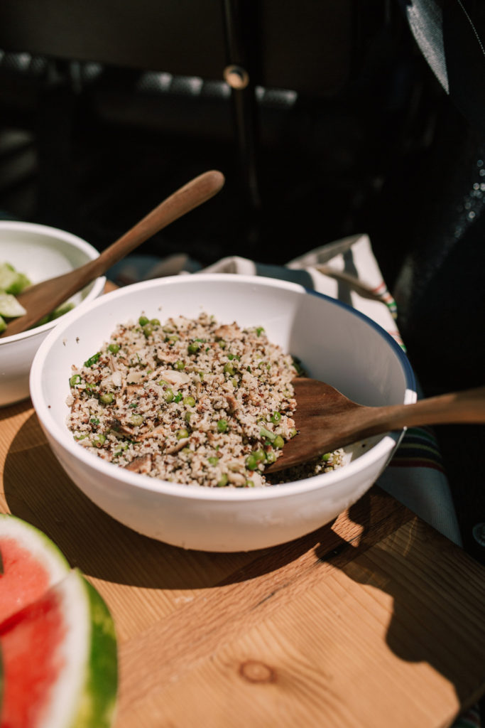 Quinoa salad with fresh herbs, peas and a lemon vinagrette: Outdoor dining recipes