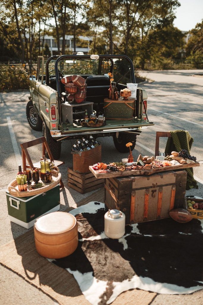 An elevated tailgate with charcuterie boards