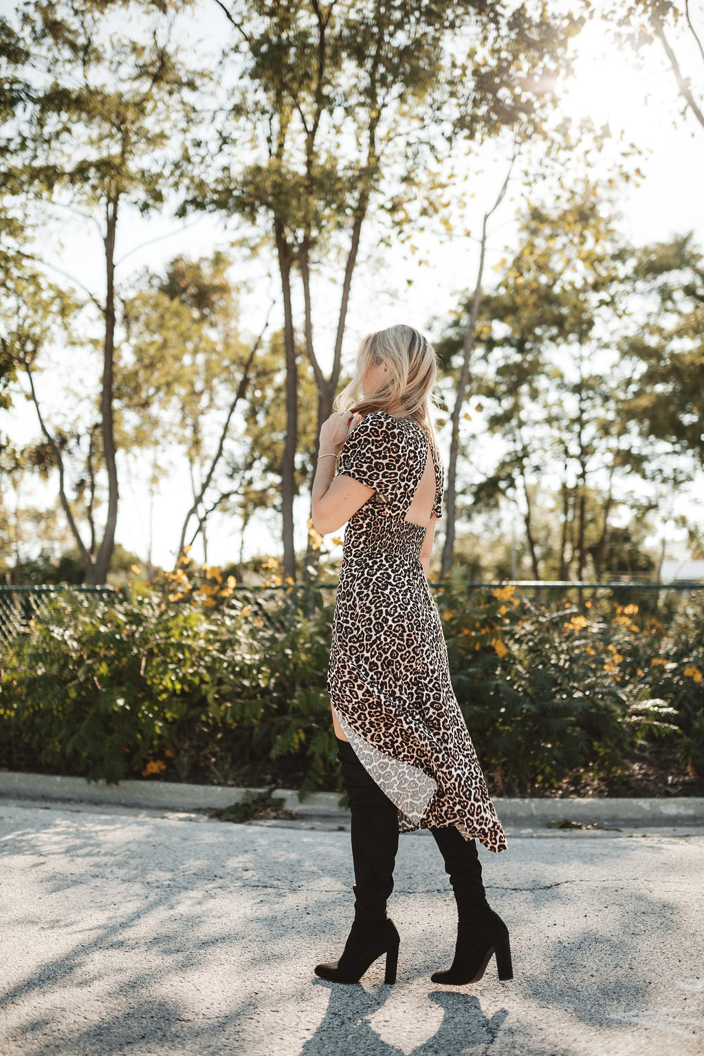 leopard print dress with OTK boots