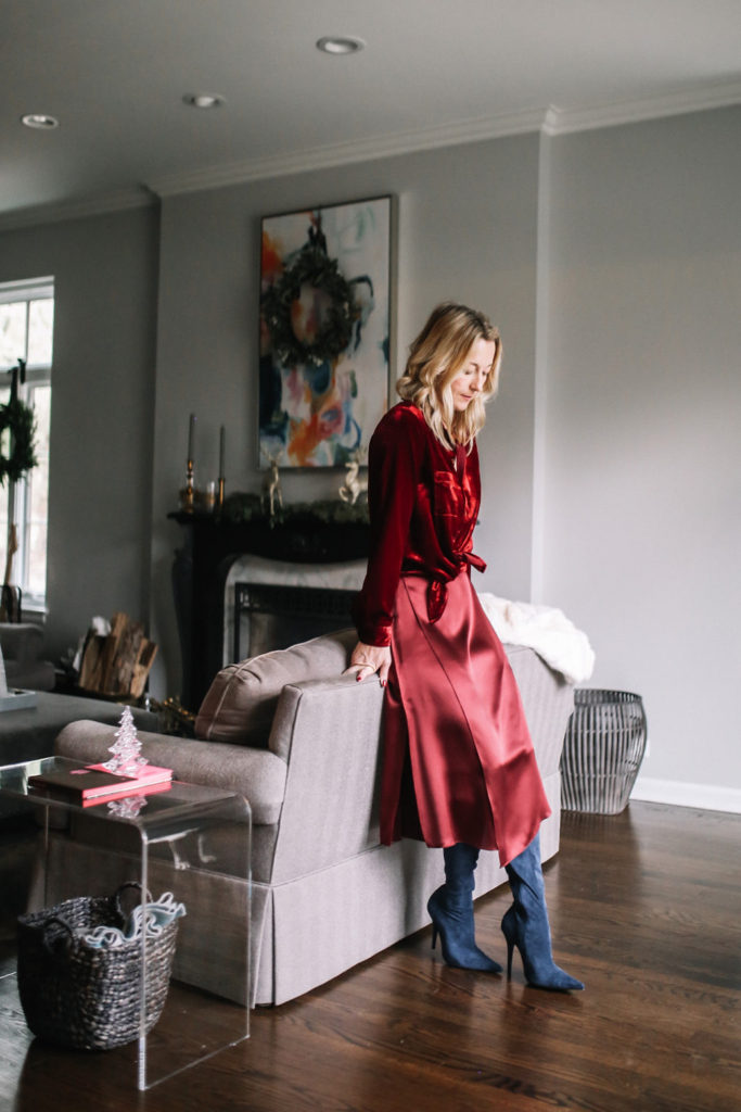 Velvet Shirt WIT & WISDOM - Drape Panel Silk Skirt VINCE - Jeffrey Campbell Gamora Point Toe Tall Boots