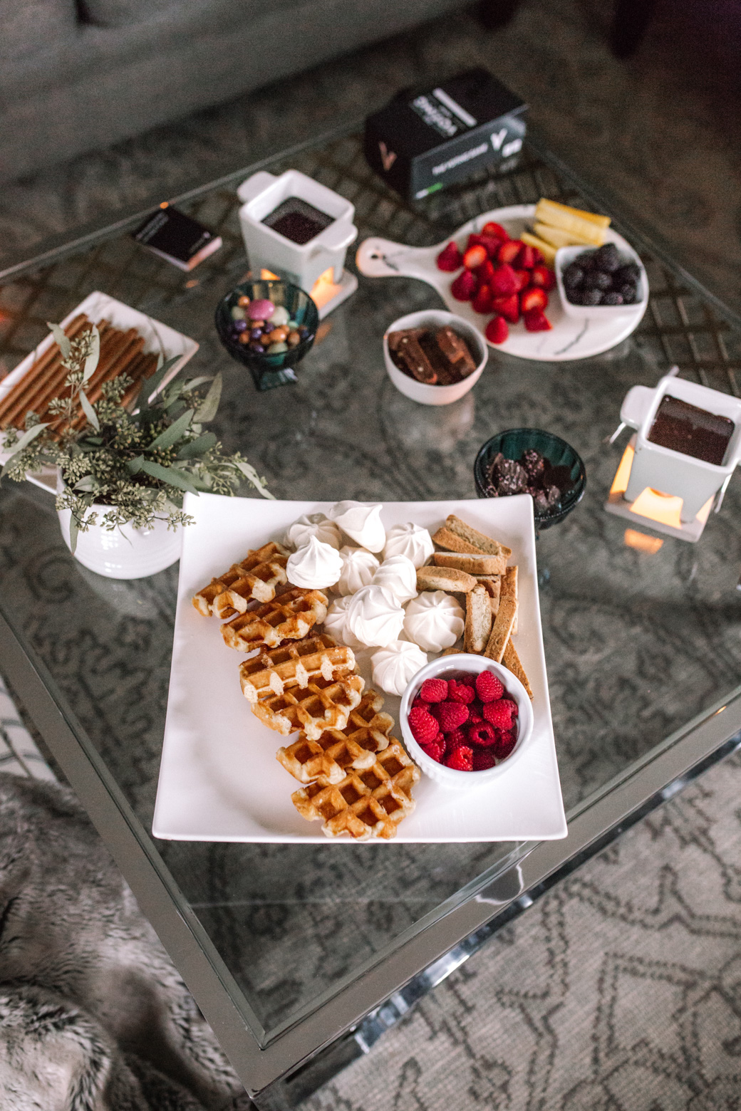 Waffles, wafers, graham crackers, digestive biscuits and fruits