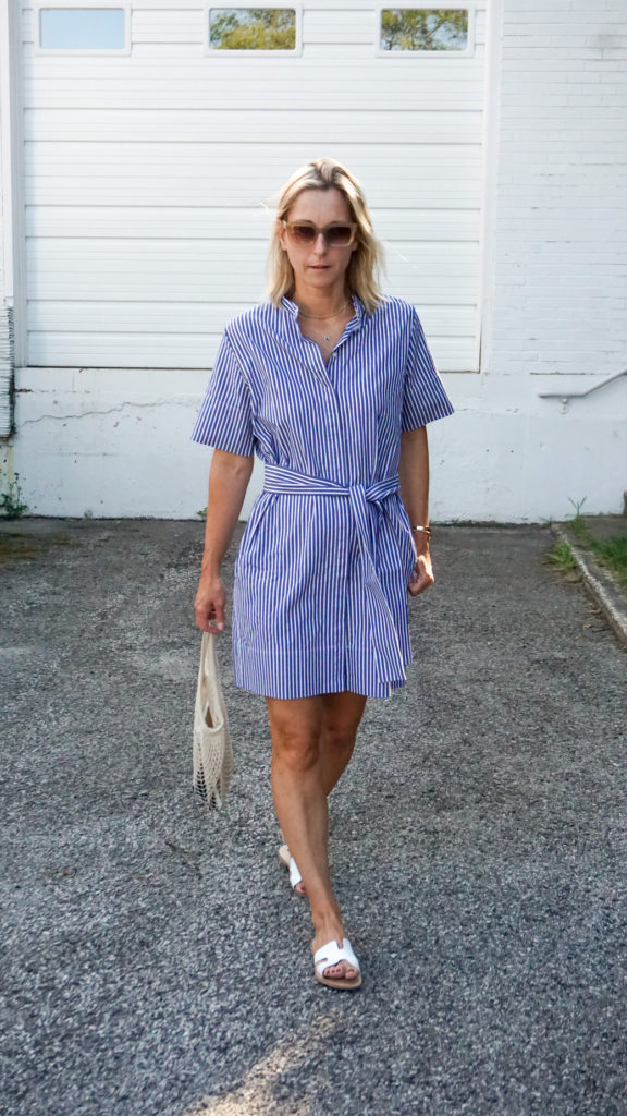 this navy shirt dress is an Everlane favorite