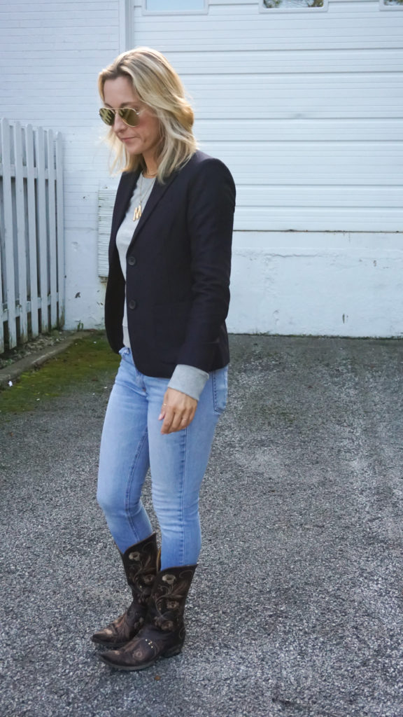 navy blazer and denim