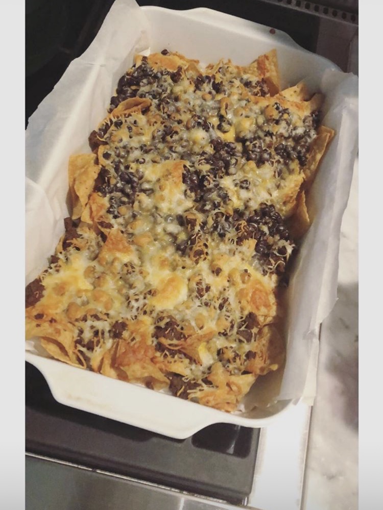 weekly meal plan was nachos in a pan, as seen here