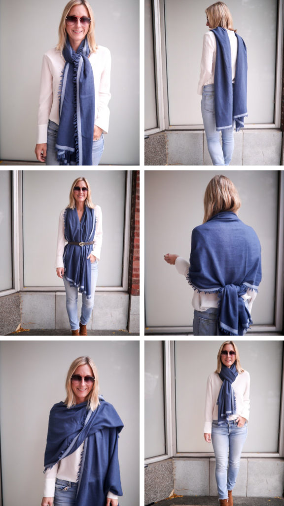 How To Wear A Wrap Scarf Never Without Navy Blog   How To Wear A Warp Scarf Collage 1 576x1024 