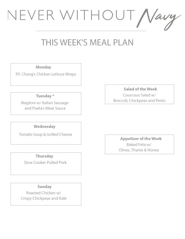 Never Without Navy Weekly Meal Plan 3