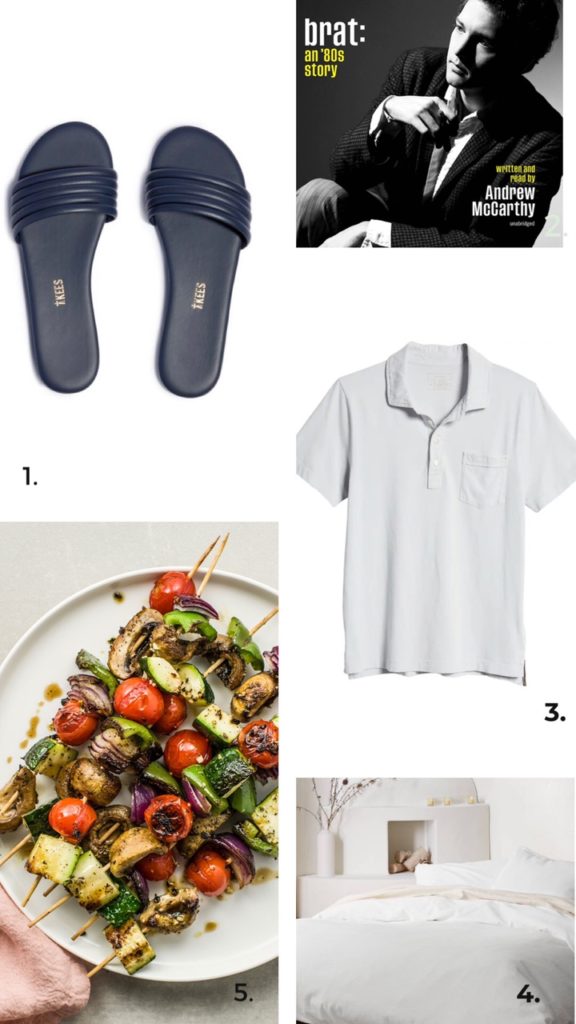 collage of food, slippers, and clothes for Five Favorites june 2021