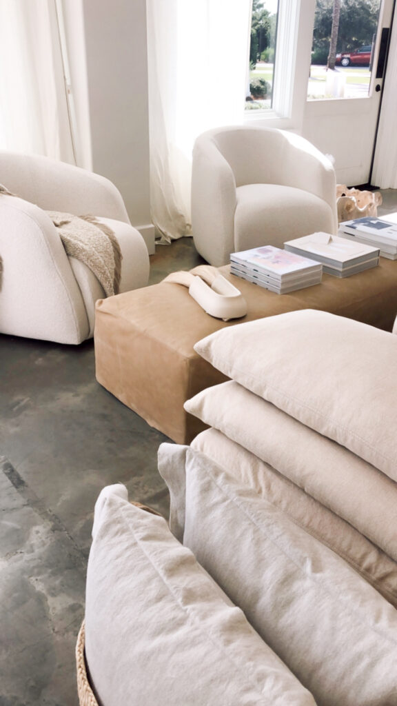 white couches and coffee table